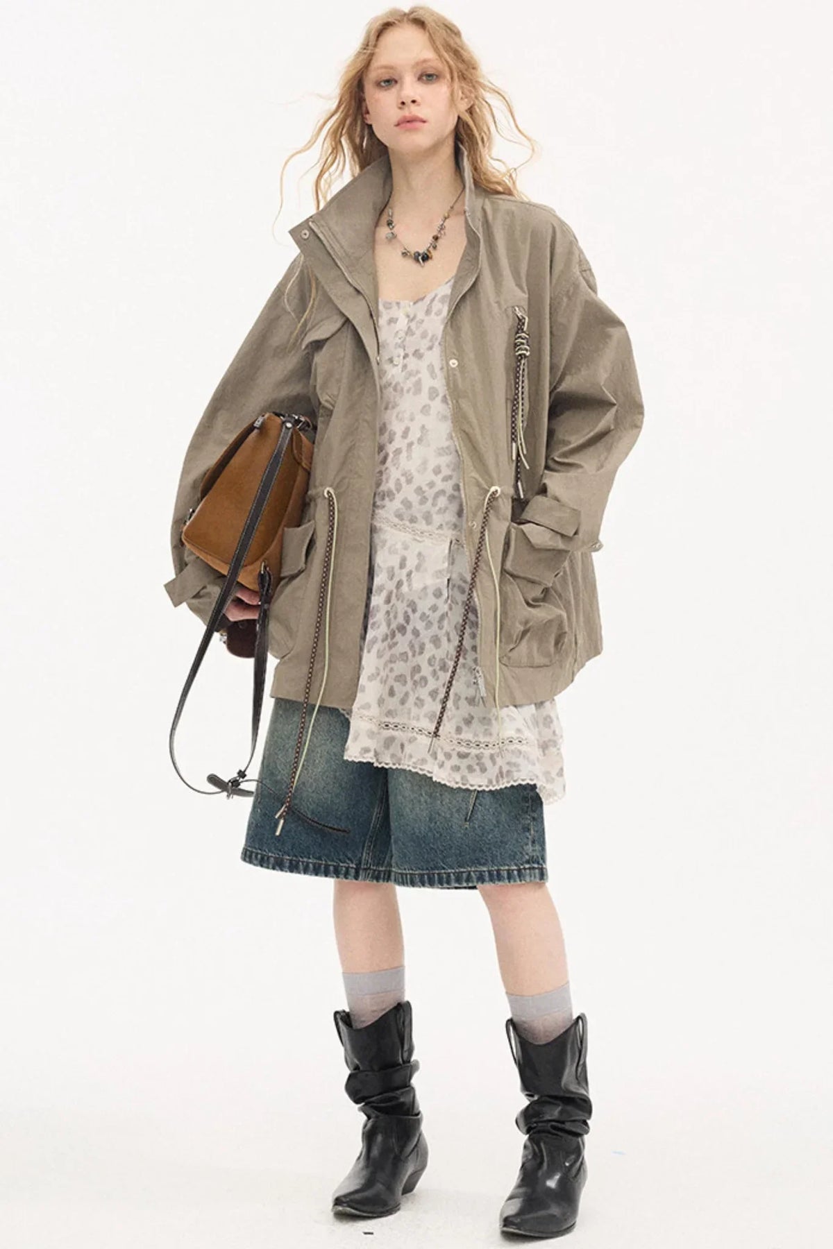 Twisted Pocket Stand Collar Jacket