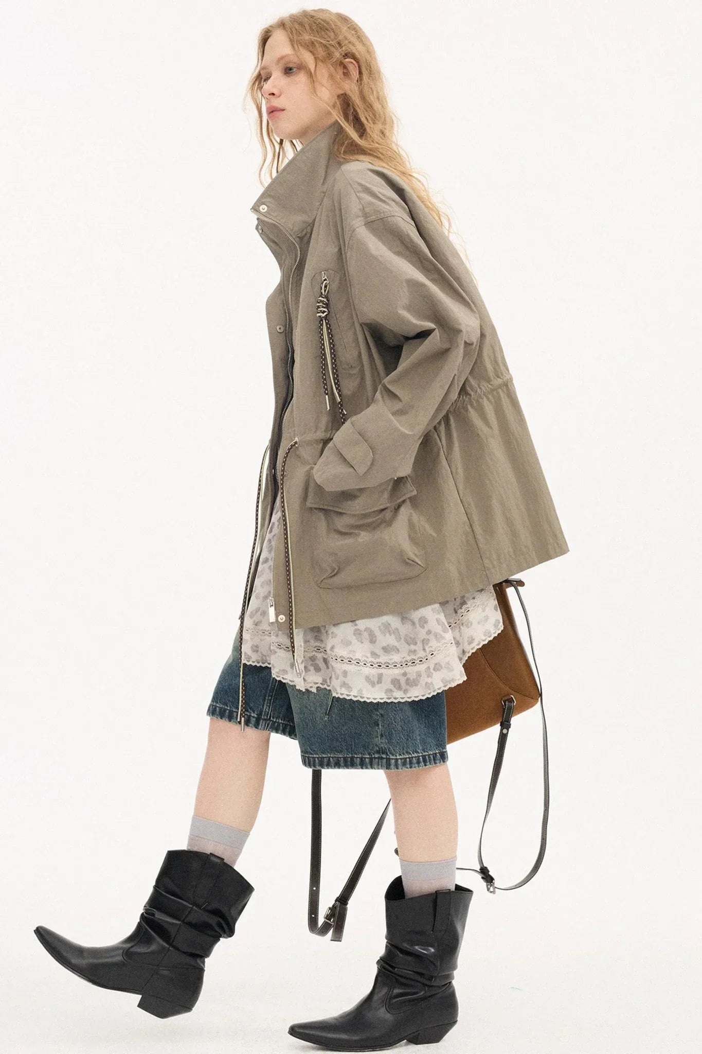 Twisted Pocket Stand Collar Jacket