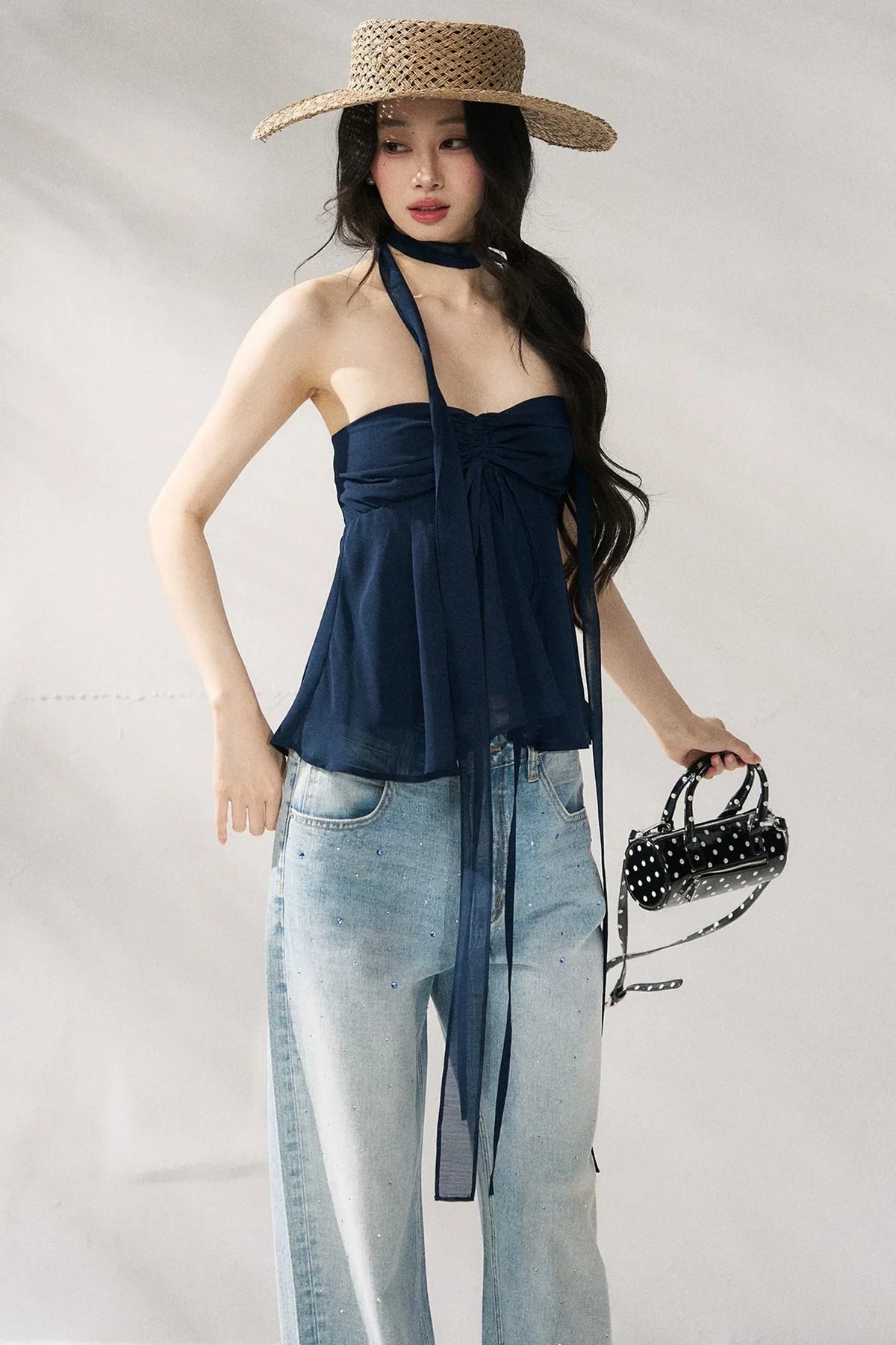 Two-Tone Halter Tube Top