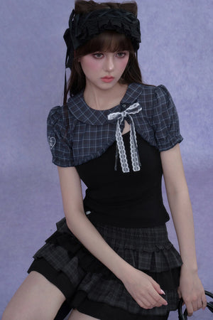 Two-Tone Puff Sleeve Blouse