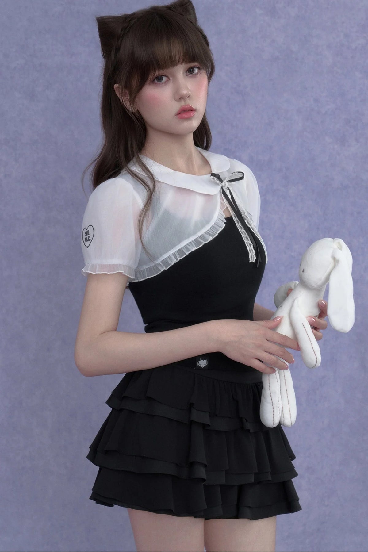 Two-Tone Puff Sleeve Blouse