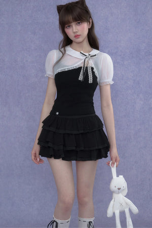 Two-Tone Puff Sleeve Blouse