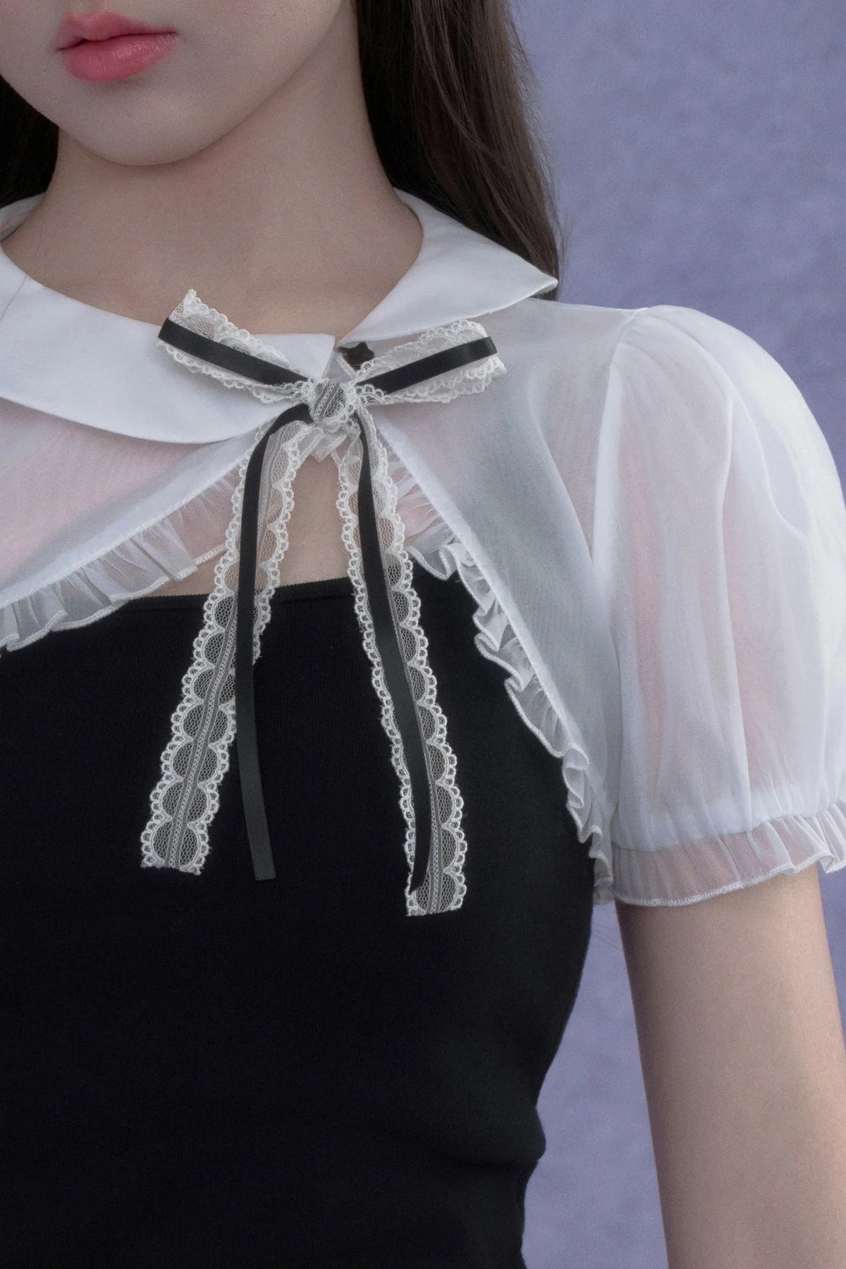 Two-Tone Puff Sleeve Blouse