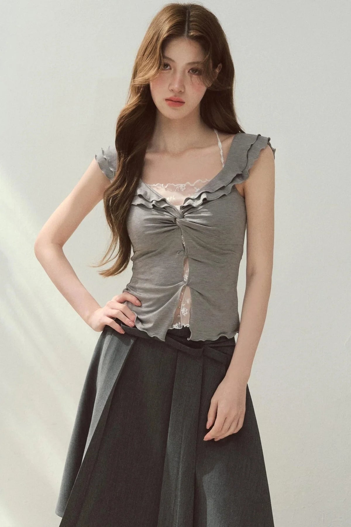 Two-Tone Ruffled Blouse