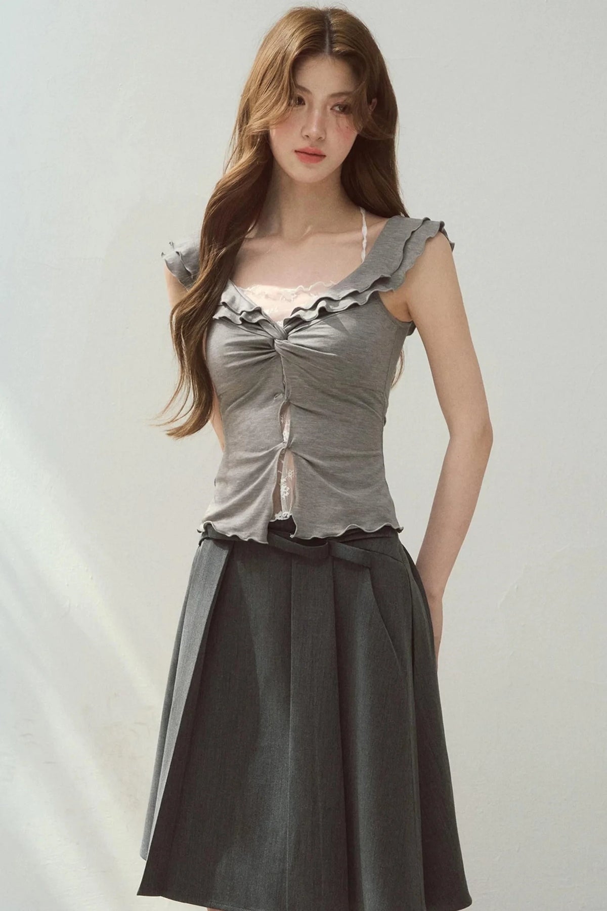 Two-Tone Ruffled Blouse
