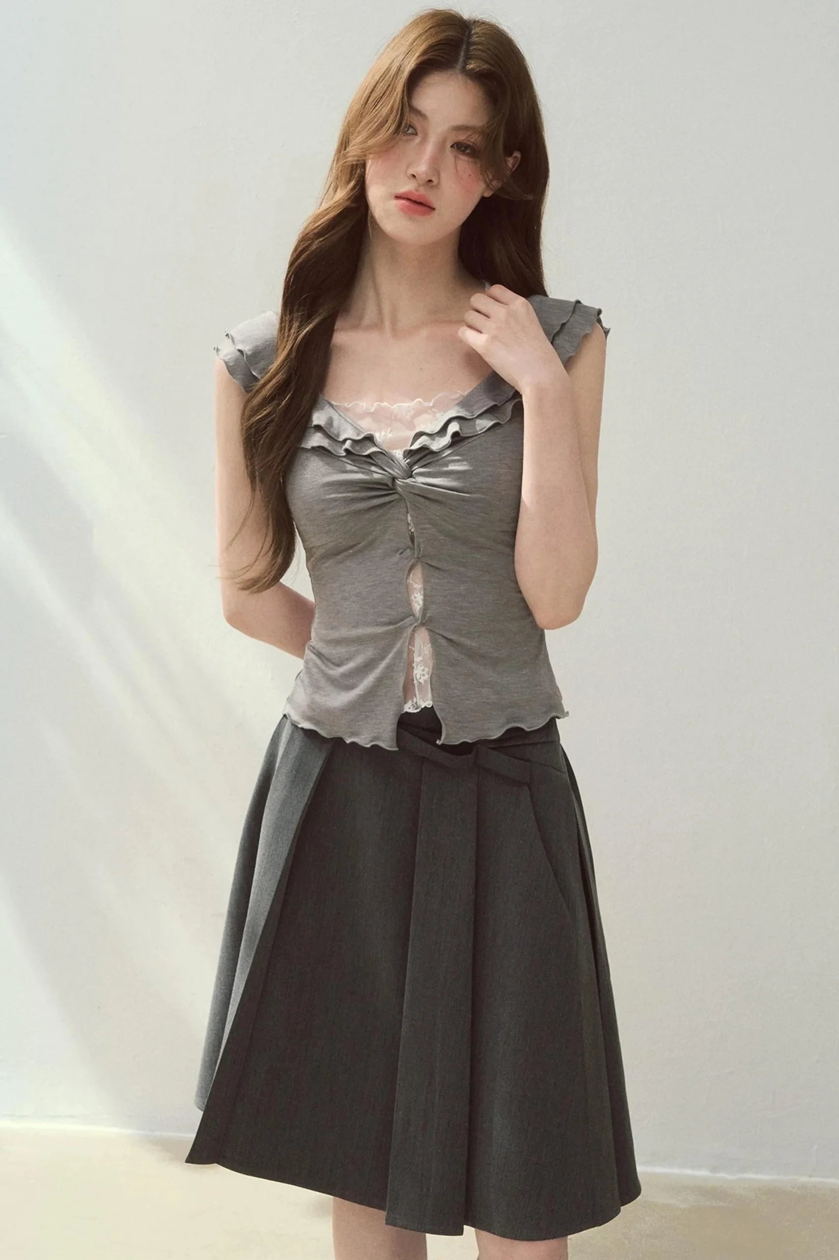 Two-Tone Ruffled Blouse