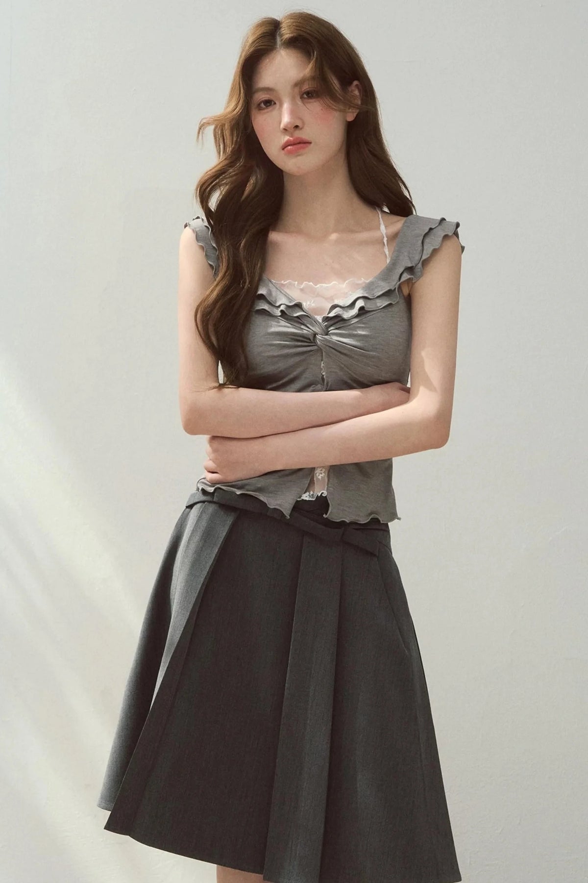 Two-Tone Ruffled Blouse