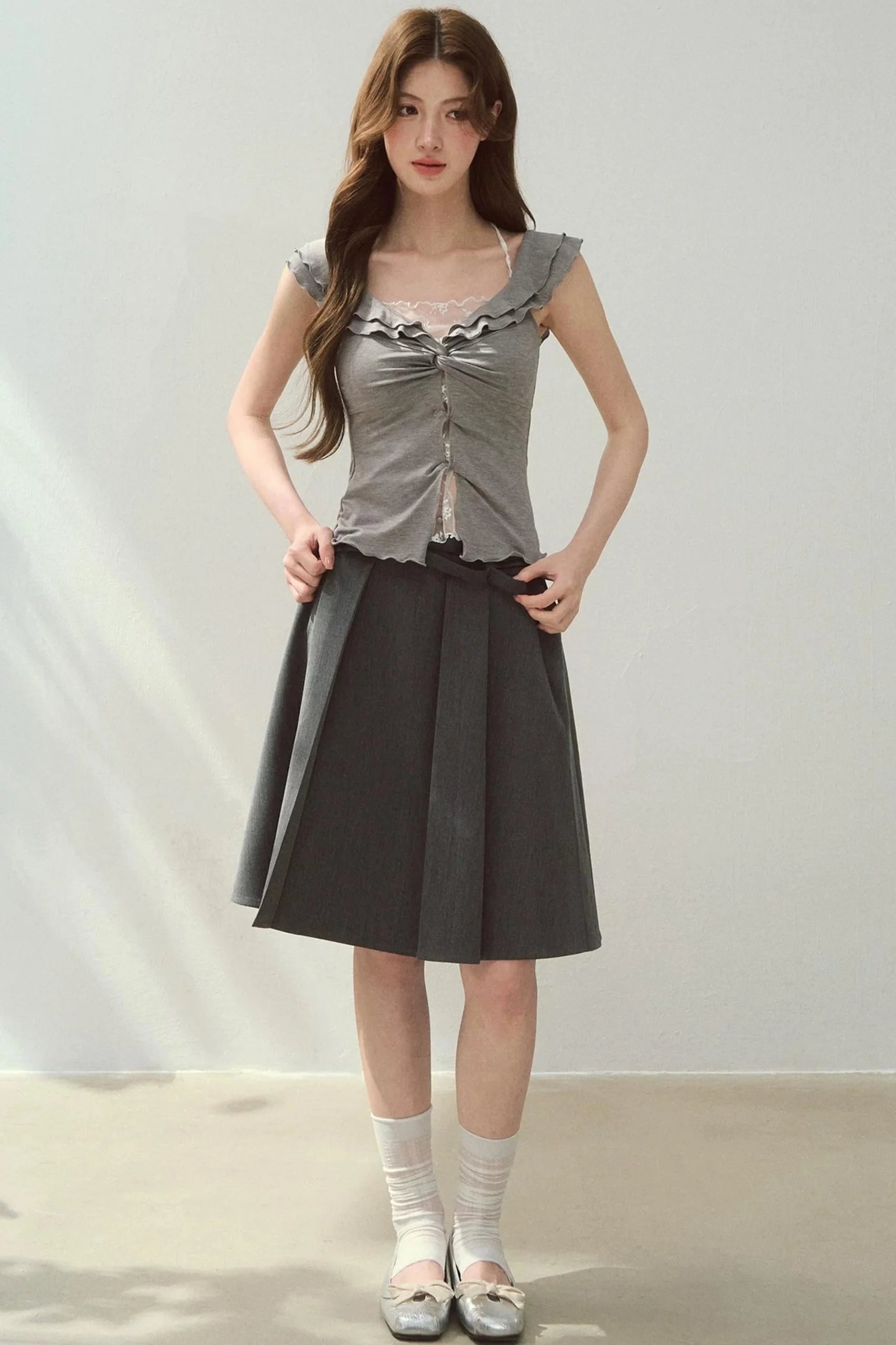 Two-Tone Ruffled Blouse