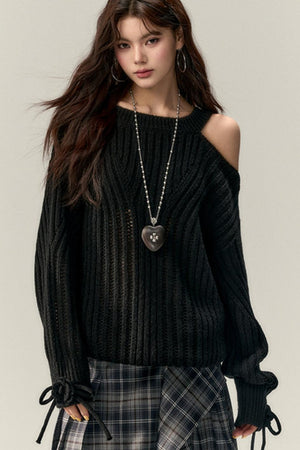 Two-Way Rose Bow Knit Sweater
