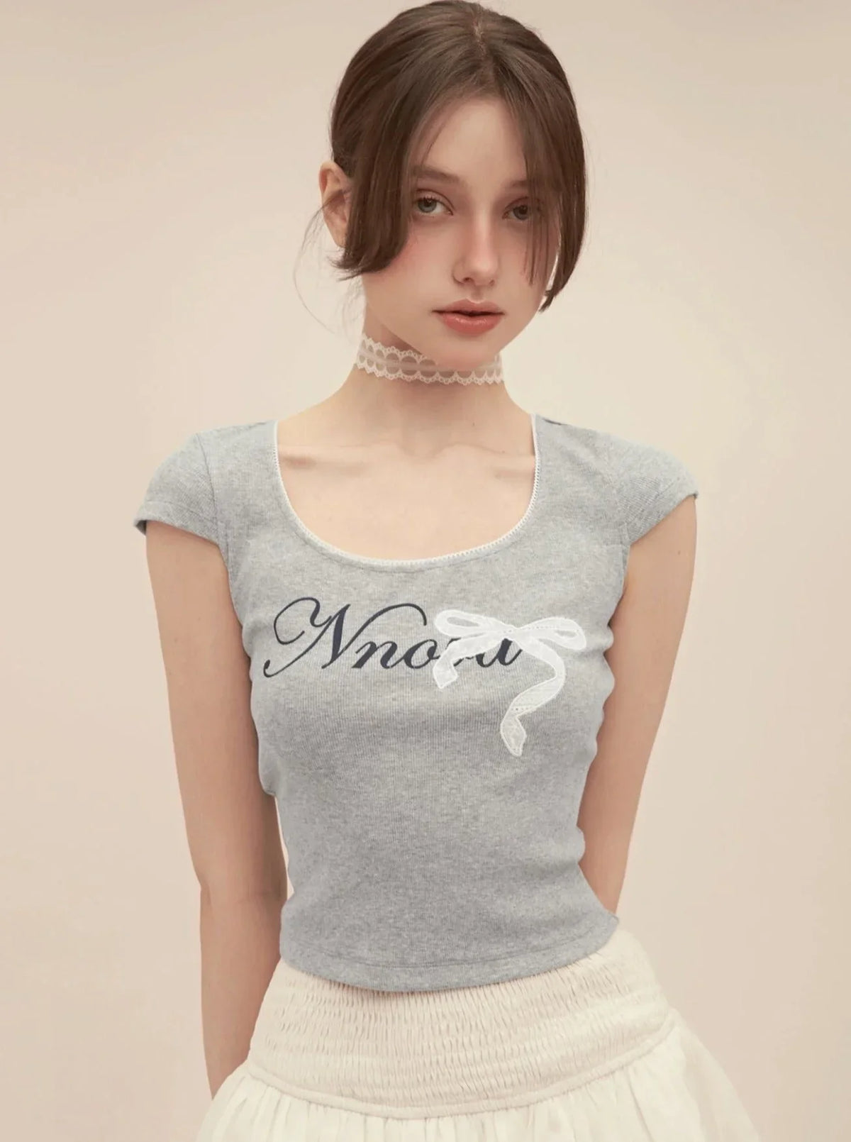 U-Neck Bow High Waist T-Shirt