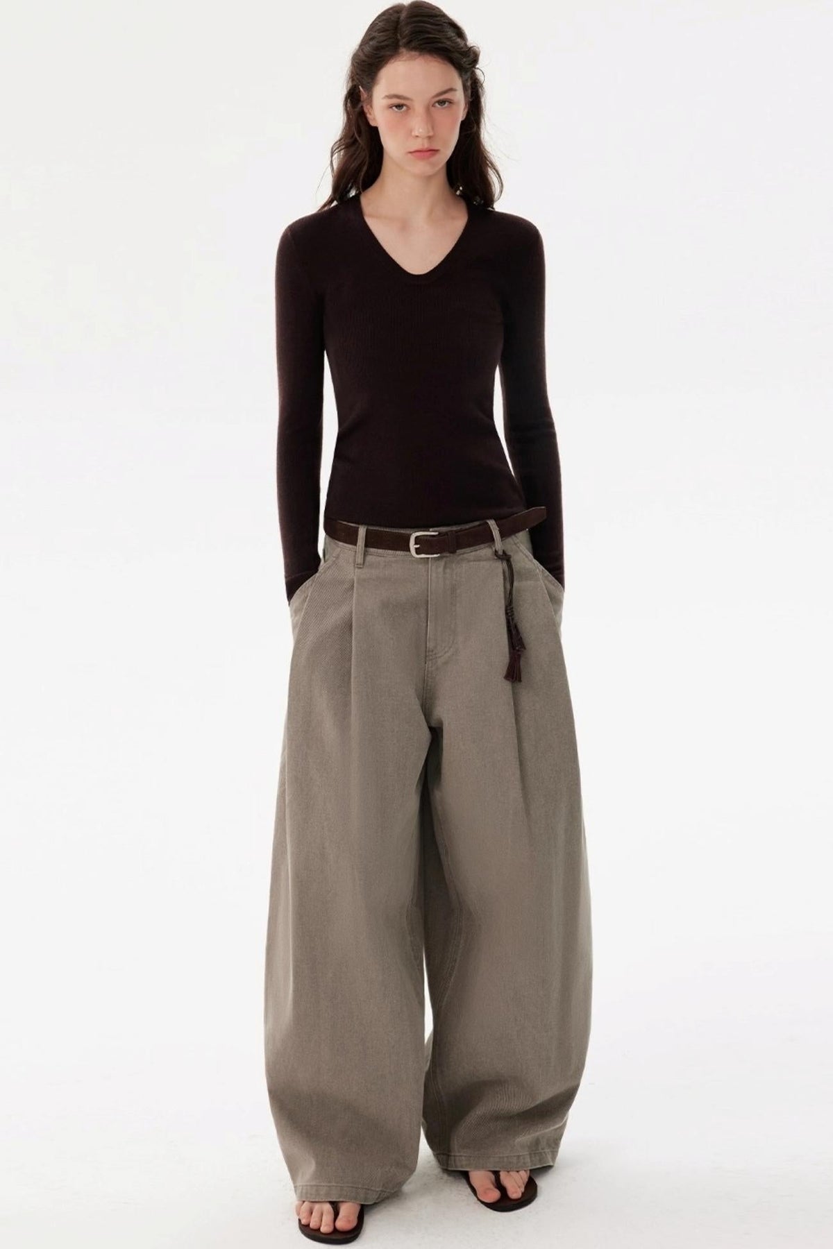 U-Neck Long-Sleeved Knit Top