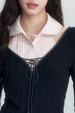 Unfinished Korean Decorative Collar Blouse