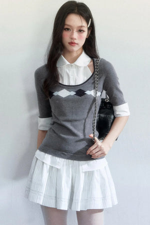 Unfinished Korean Decorative Collar Blouse