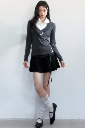 Unfinished Korean Decorative Collar Blouse
