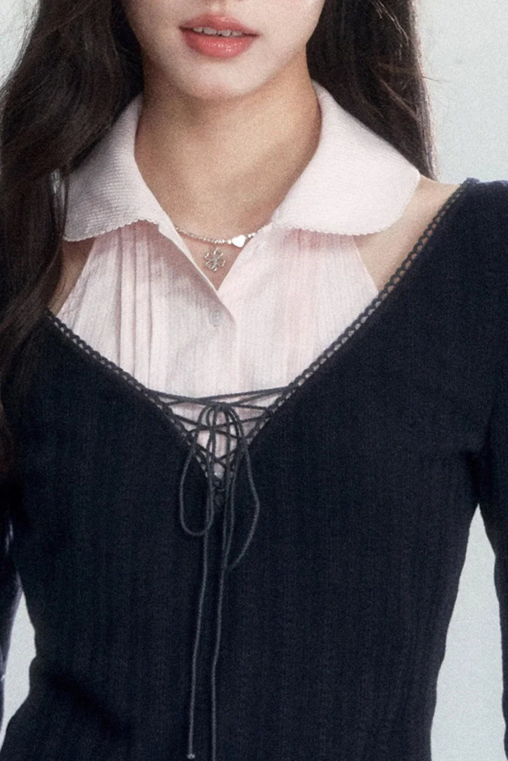 Unfinished Korean Decorative Collar Blouse