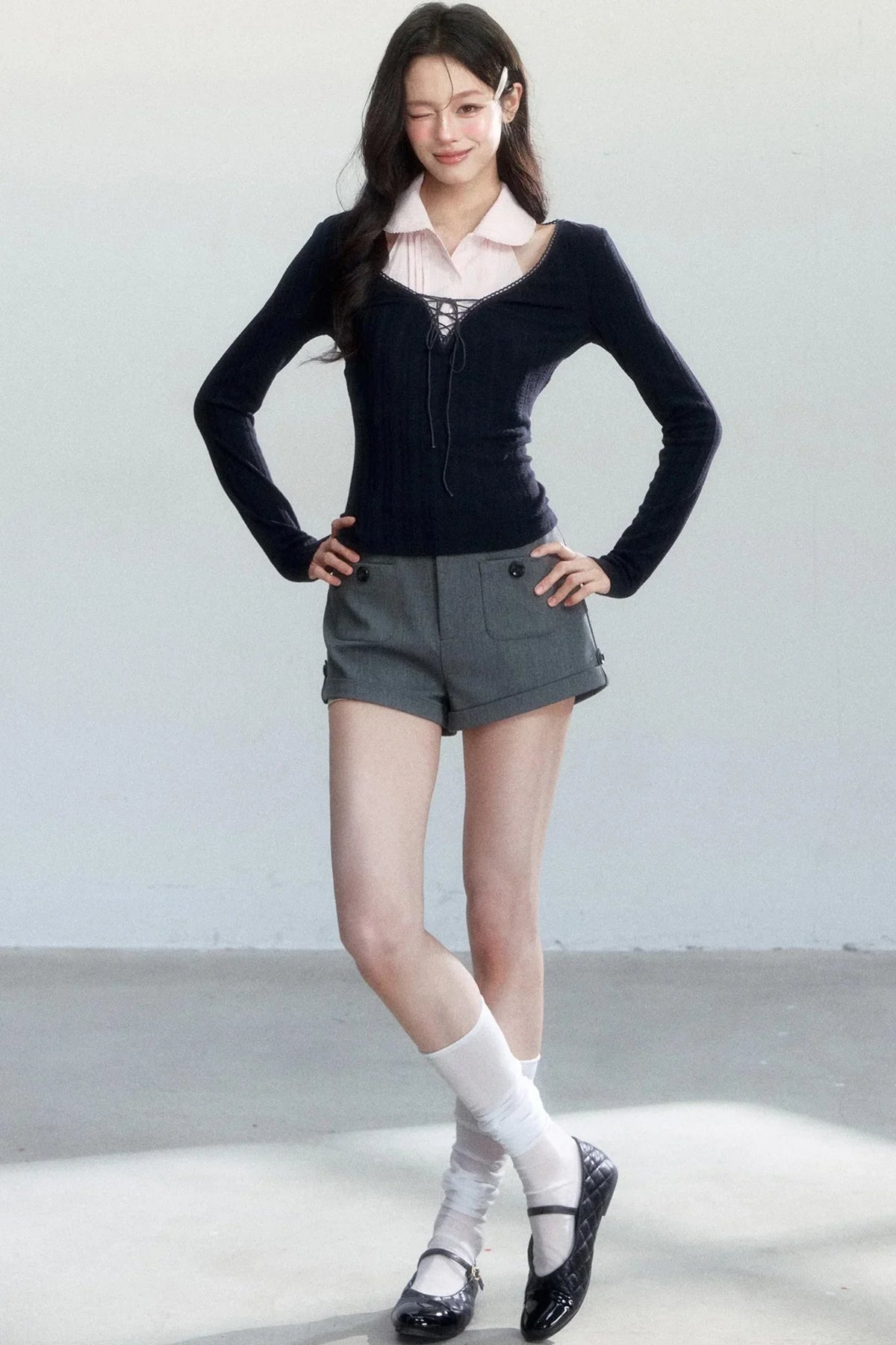 Unfinished Korean Decorative Collar Blouse