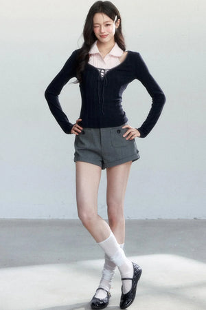 Unfinished Korean Decorative Collar Blouse