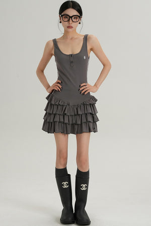 Unique Skirt Halter Mini Dress