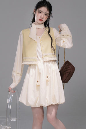 Urban Hibiscus Apricot White  Bud Dress Set-Up