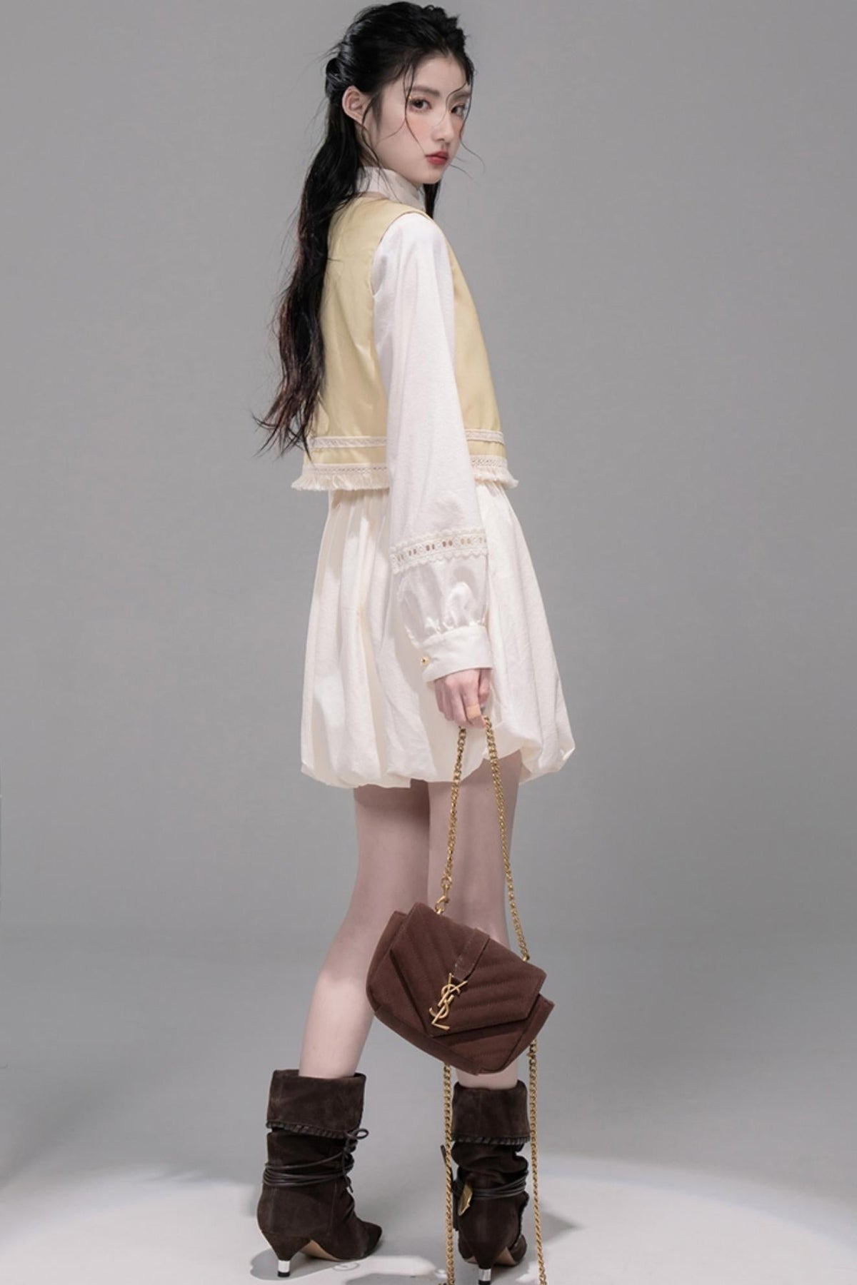 Urban Hibiscus Apricot White  Bud Dress Set-Up