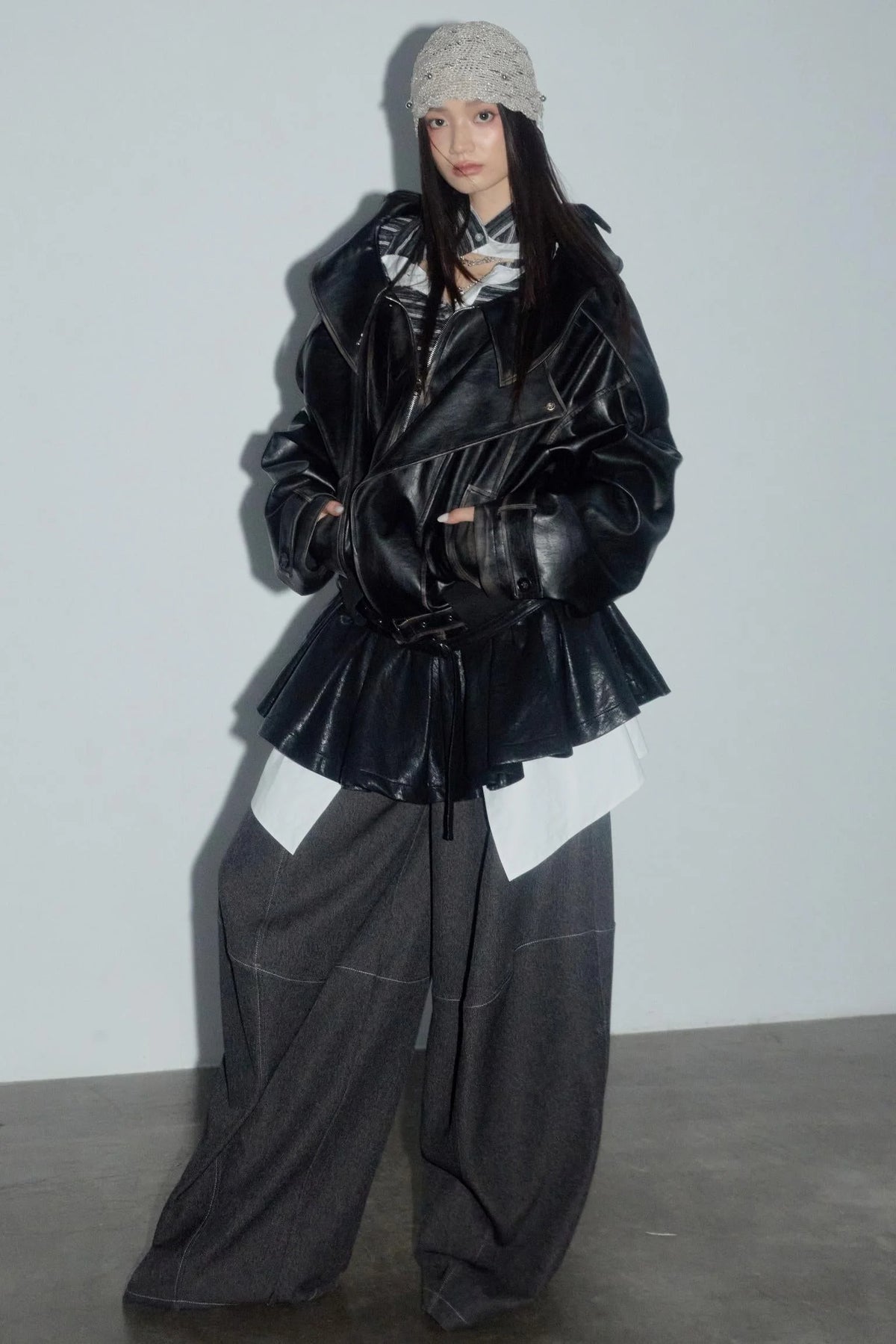 Urban Nomadic Versatile PU Leather Puffy Skirt