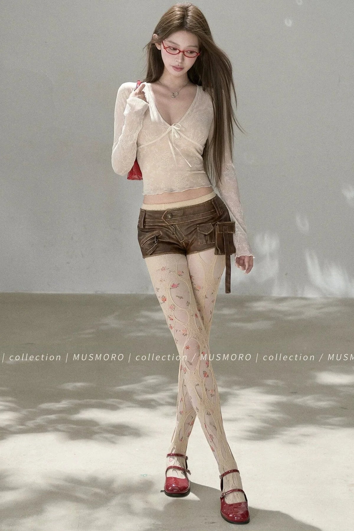 V-Neck Bow Tie Lace Top