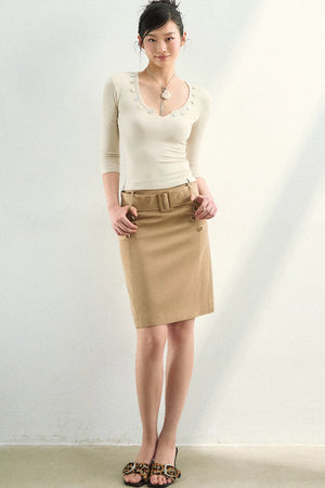 V-Neck Button Knit Top
