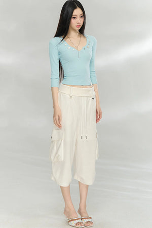 V-Neck Button Knit Top