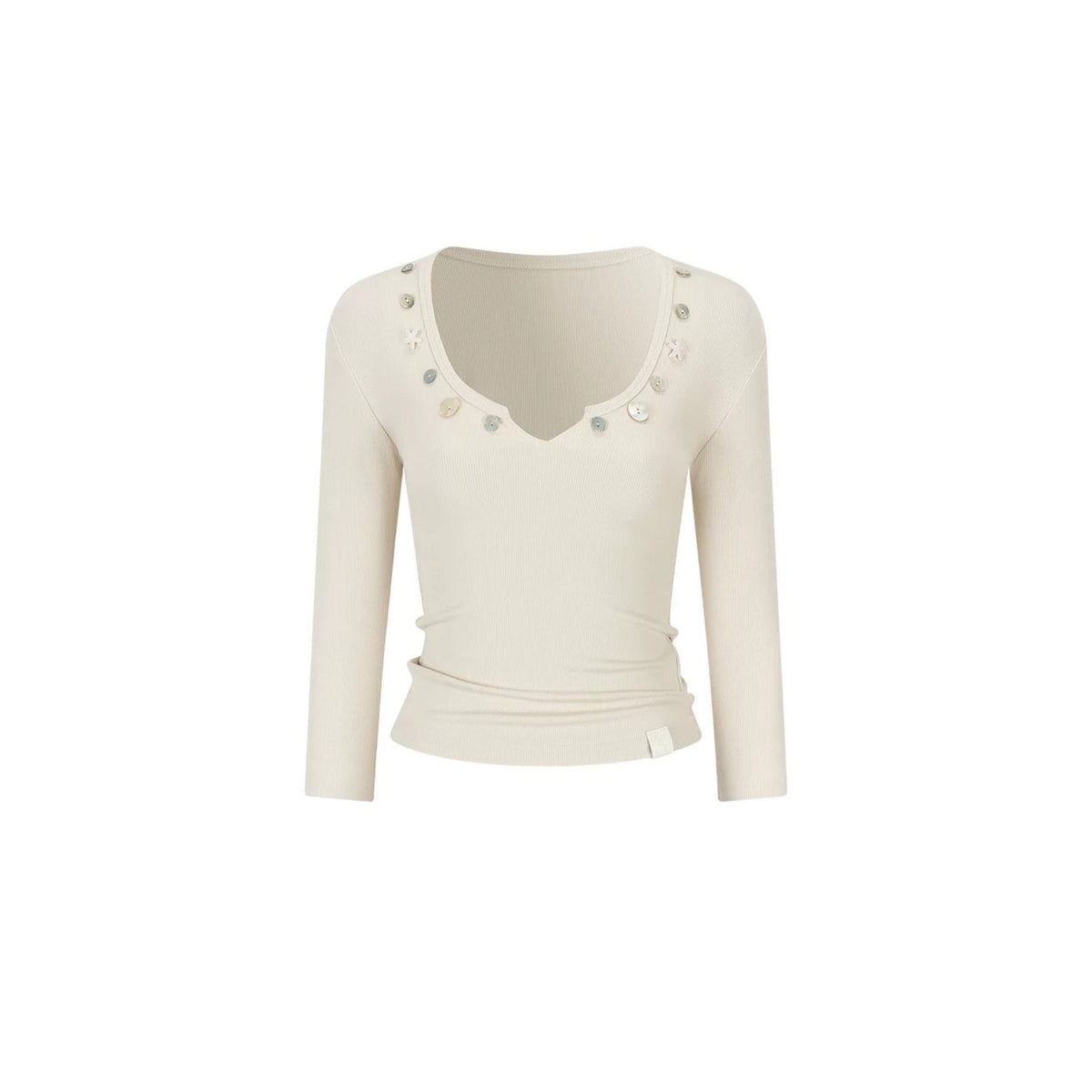 V-Neck Button Knit Top