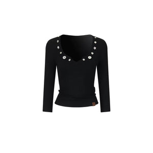 V-Neck Button Knit Top