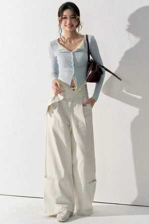 V-Neck Color-Blocked Knit Sweater