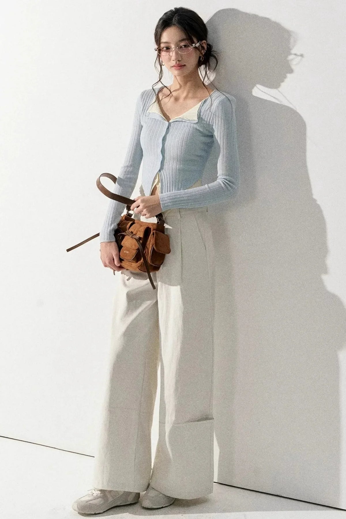 V-Neck Color-Blocked Knit Sweater