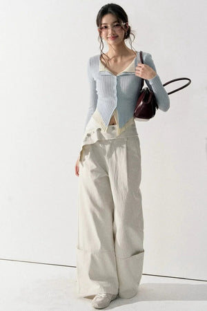 V-Neck Color-Blocked Knit Sweater
