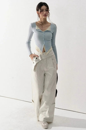 V-Neck Color-Blocked Knit Sweater