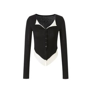 V-Neck Color-Blocked Knit Sweater