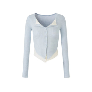 V-Neck Color-Blocked Knit Sweater