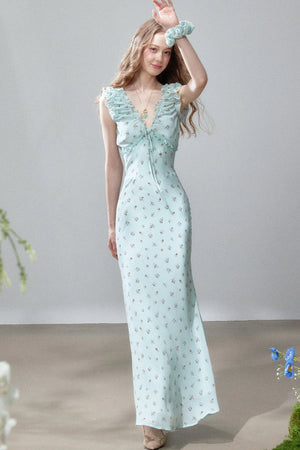 V-Neck Floral Fishtail Dress