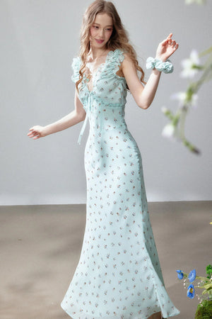 V-Neck Floral Fishtail Dress