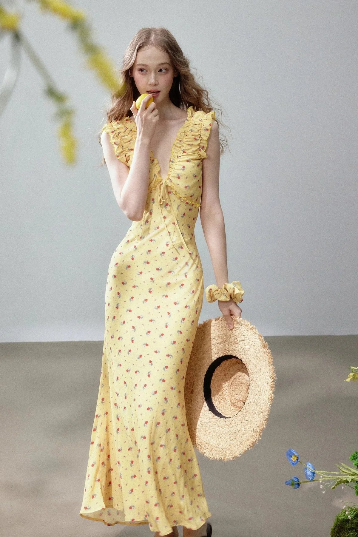 V-Neck Floral Fishtail Dress
