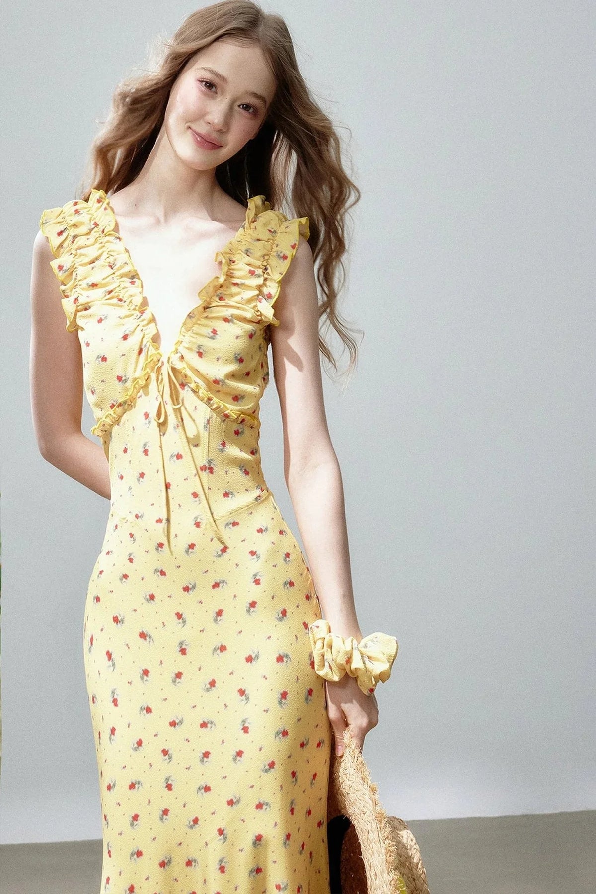 V-Neck Floral Fishtail Dress