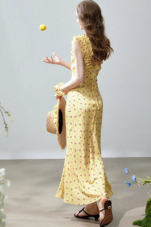 V-Neck Floral Fishtail Dress