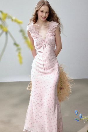 V-Neck Floral Fishtail Dress
