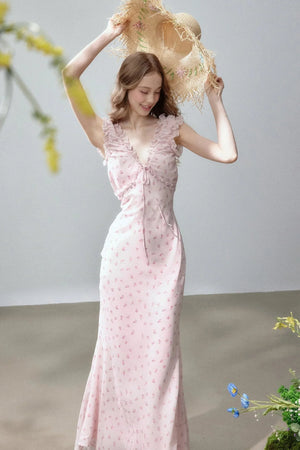 V-Neck Floral Fishtail Dress