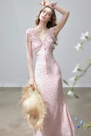 V-Neck Floral Fishtail Dress