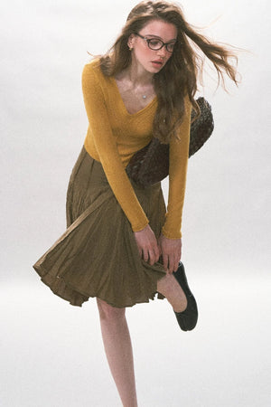 V-Neck Hollow Knit Long Sleeve Top