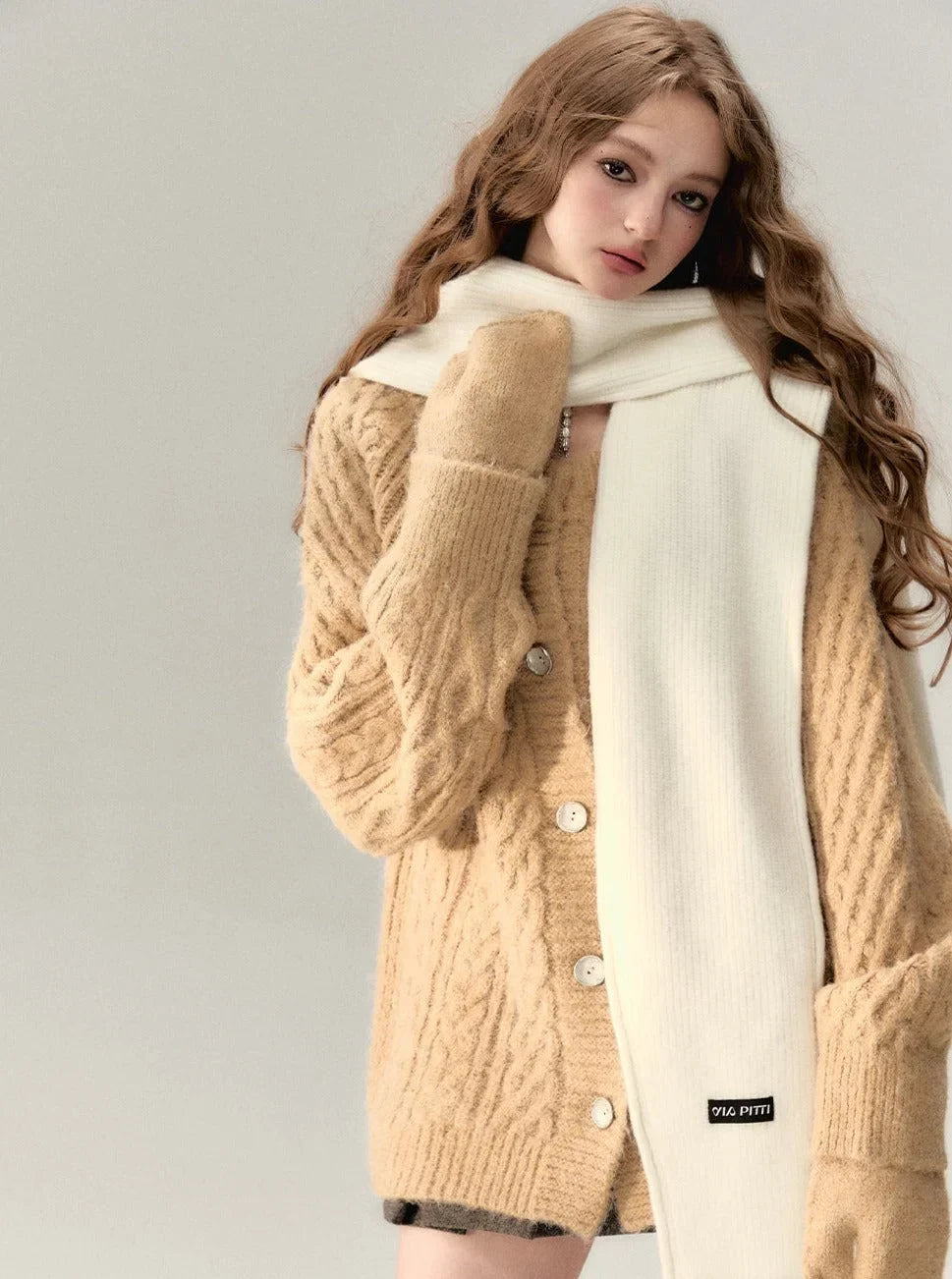 V-neck knit sweater coat set