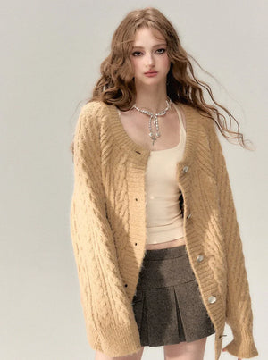 V-neck knit sweater coat set