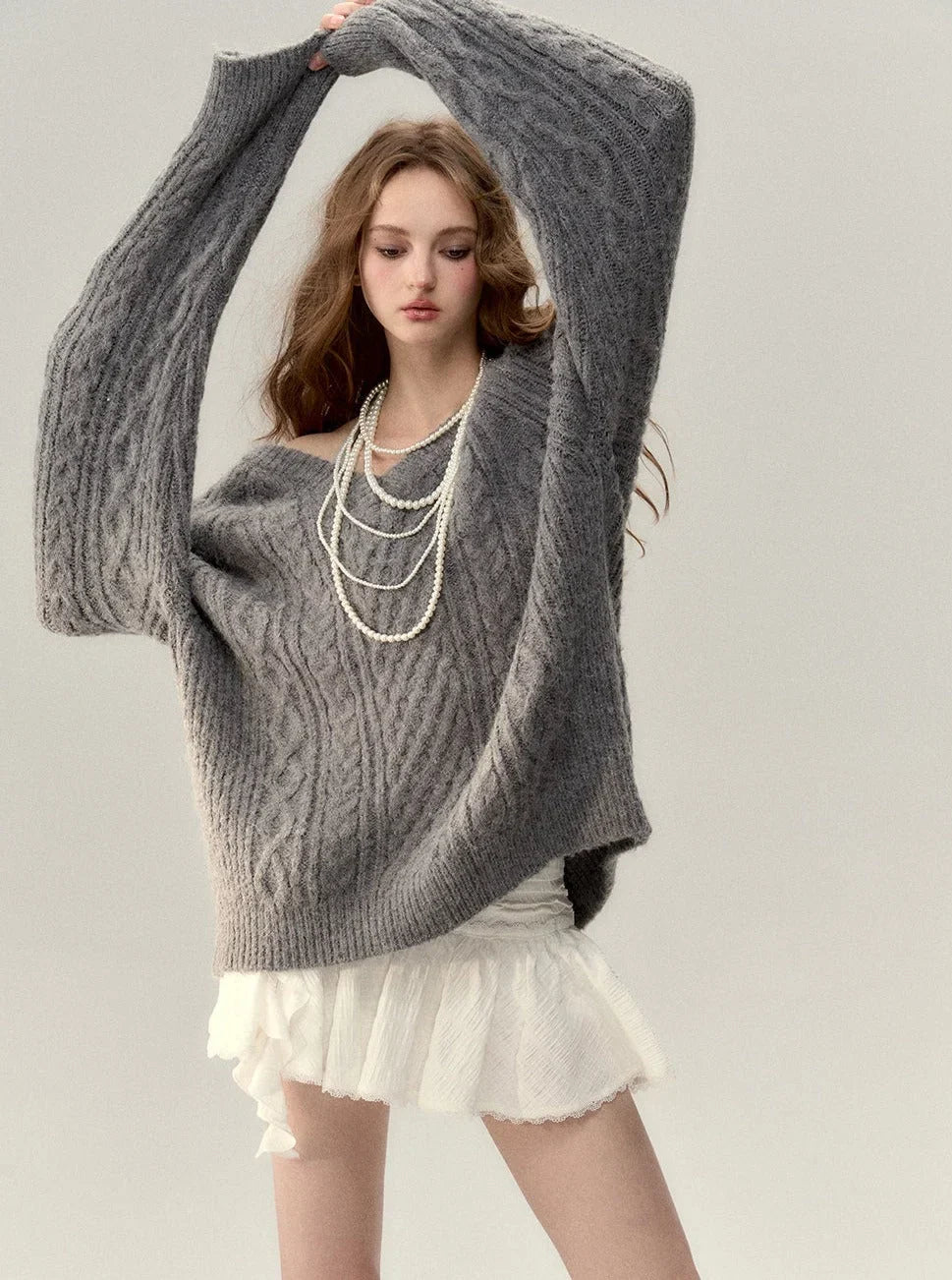 V-neck knit sweater coat set