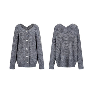 V-neck knit sweater coat set