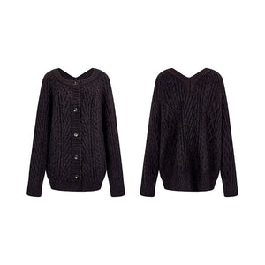 V-neck knit sweater coat set